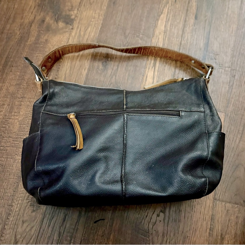 NINO BOSSI Dark Brown Leather Hobo Boho Shoulder Bag Purse Handbag EUC